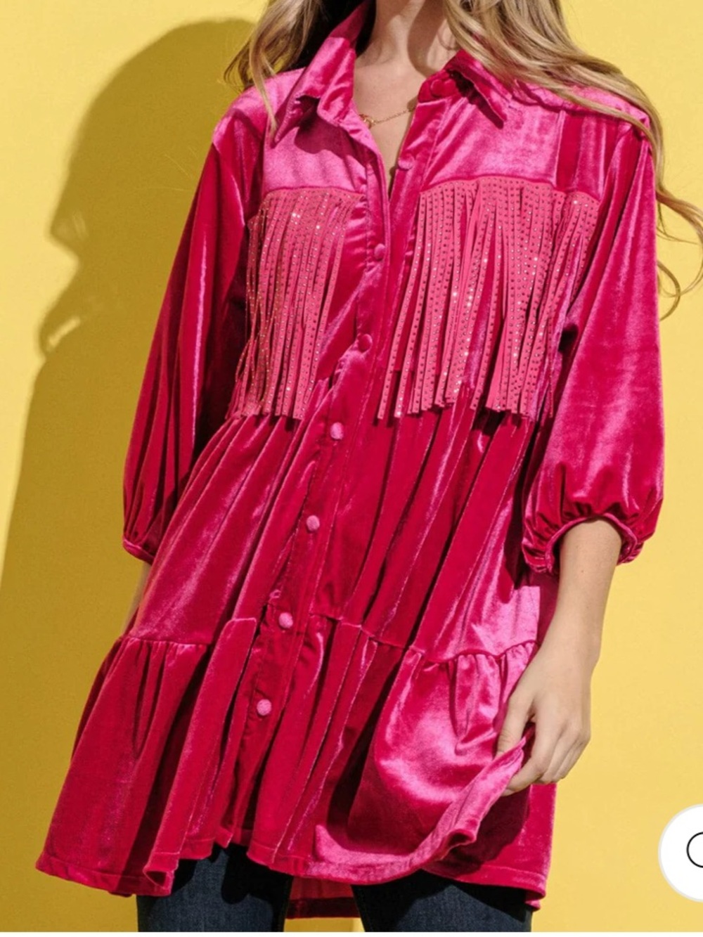 Boho NWT Festival Fringe Detail velvet Button-Front Women's Top size S-M-L - Picture 4 of 4